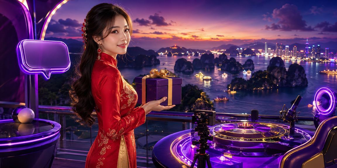Người dùng mặc áo dài đặt cược trực tuyến trên vịnh Hạ Long với giao diện tg8887
